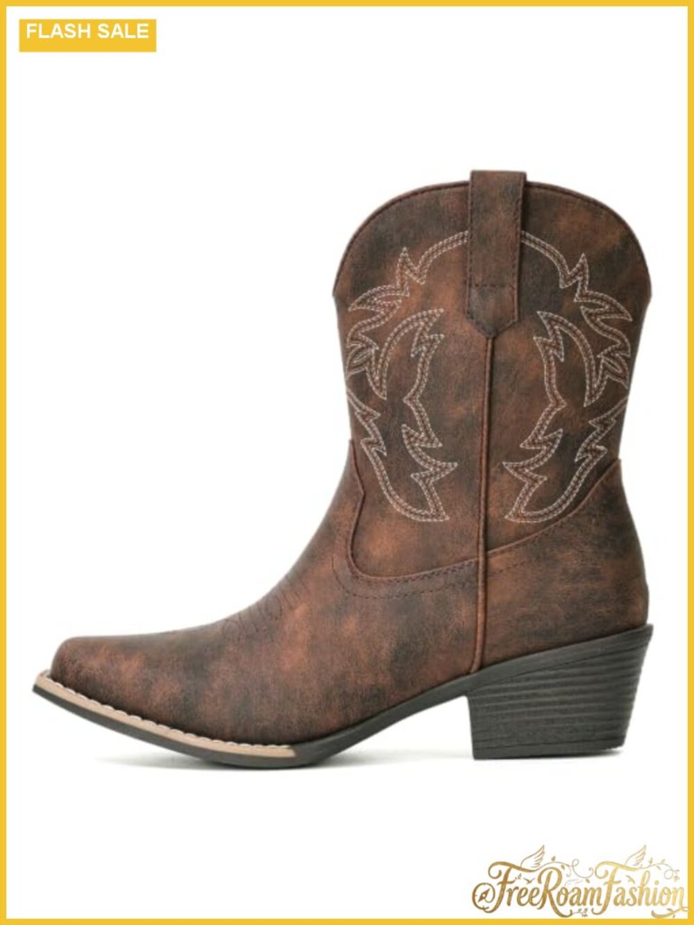 Women's Faux Leather Snip Toe Ankle Cowboy Boots Western Booties - Picture 5 of 6